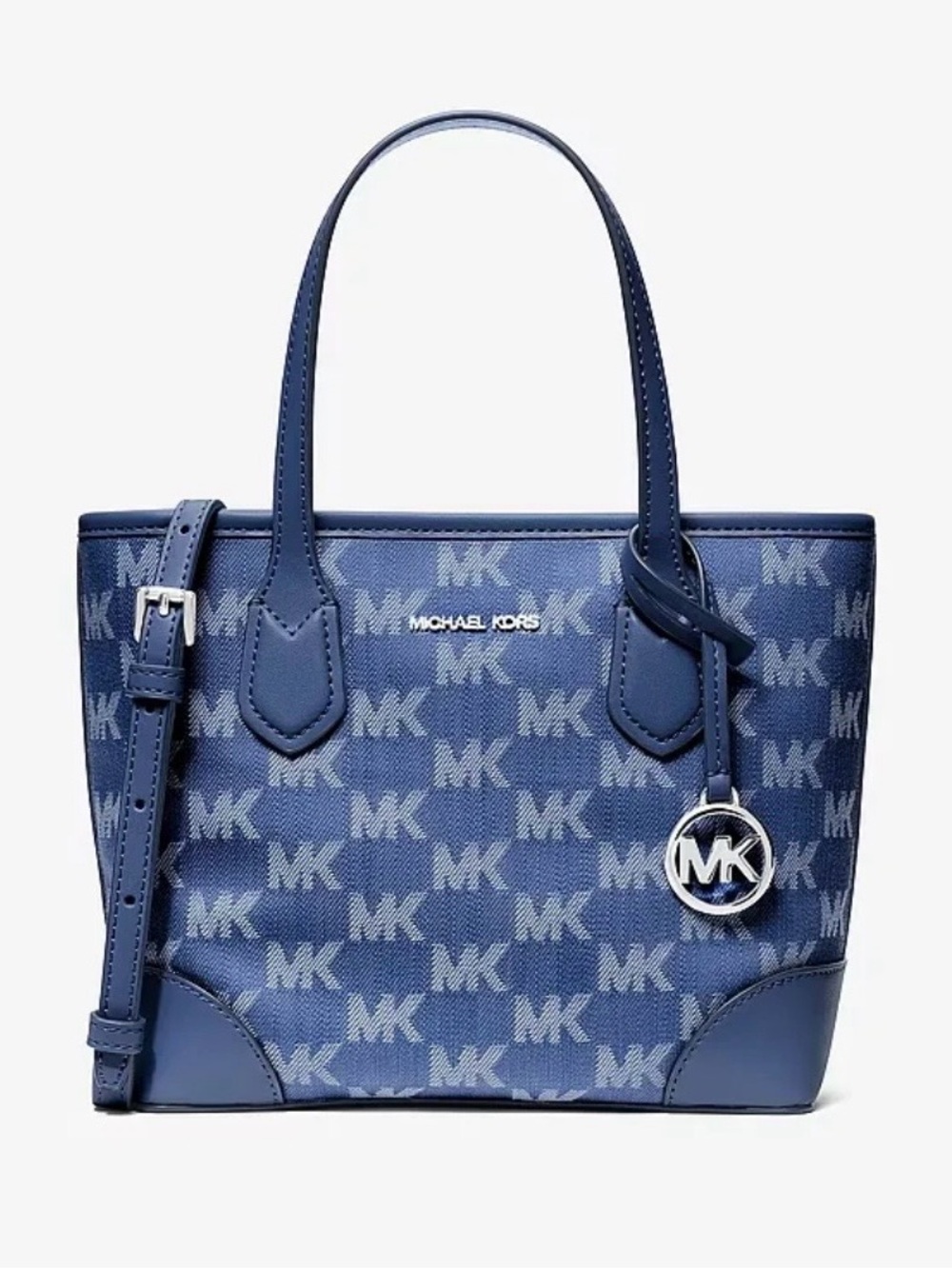 Michael Kors Navy MK Signature Tote with Charm